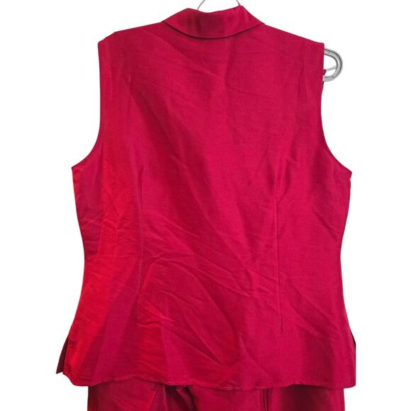 Liz Claiborne Women's Size 16 Two Piece Silk Vest & Pants Set Red Career Outfit - Picture 4 of 12